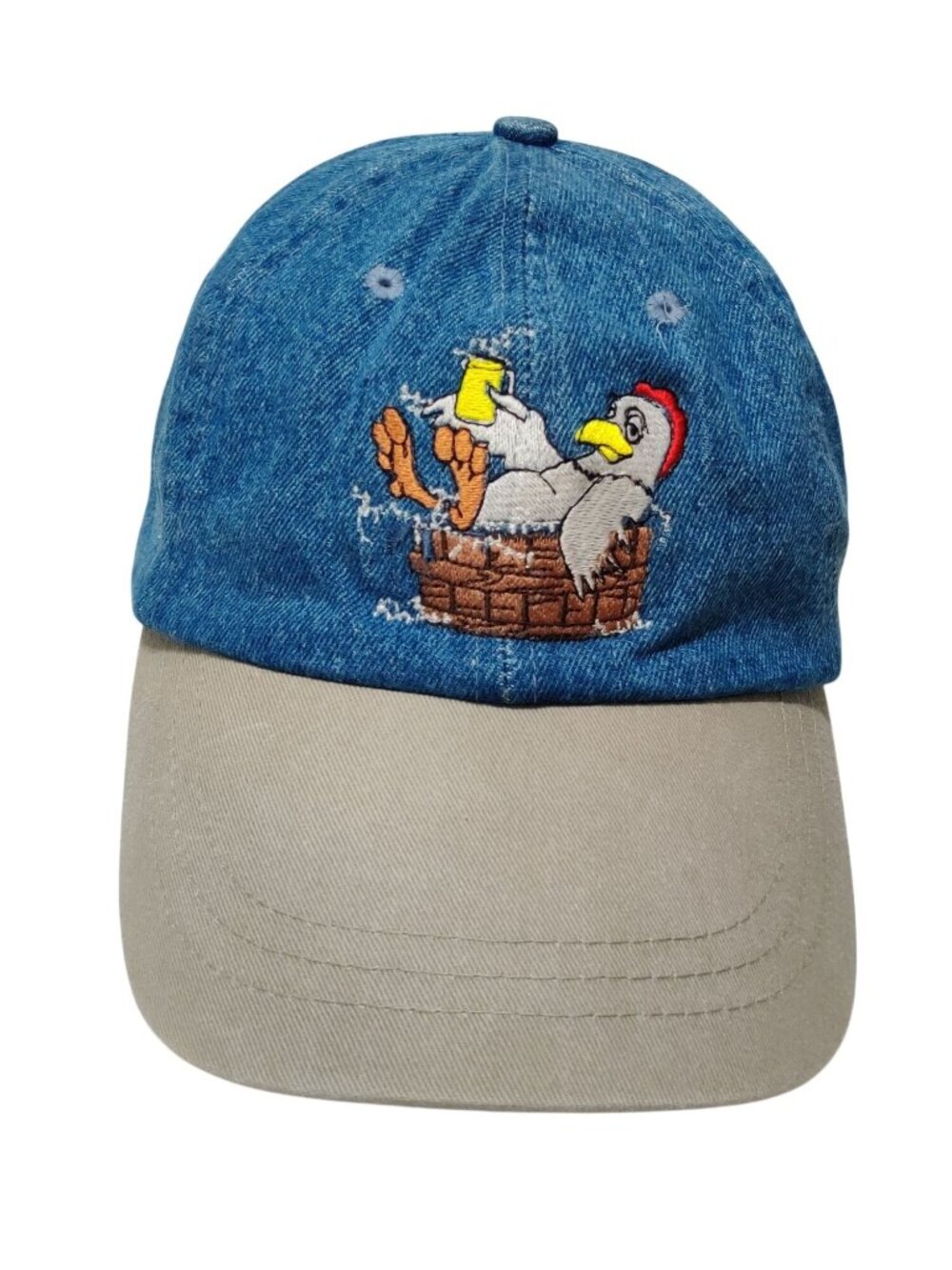 Big Ed's Chicken Pit Denim Strapback Hat Embroidered Restaurant Promo Cap Vtg - Picture 11 of 12